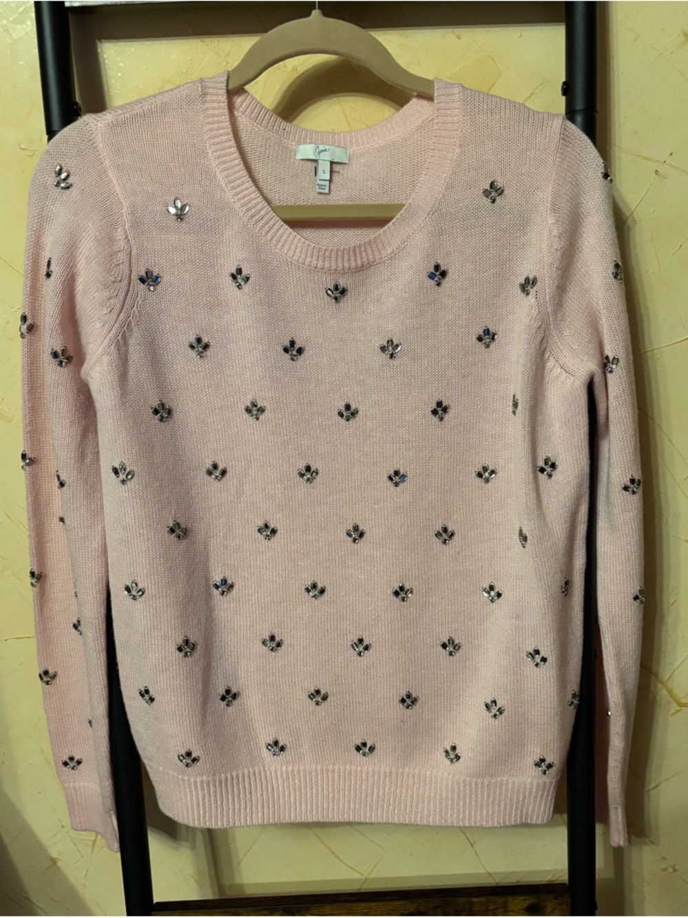 Joie Size S Pale Pink Crewneck Sweater with Jewel Embellishments